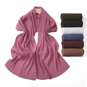 Solid pleated glitter chiffon long scarf for women, soft elegant hijab and breathable shawl.