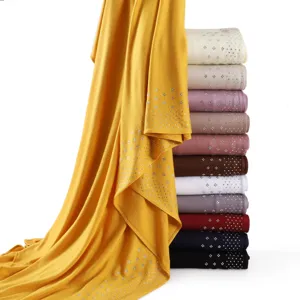 Solid color mercerized cotton long scarf with rhinestone details, soft and breathable.