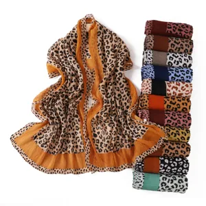 Women Retro Colorful Leopard Print Long Scarf Soft Breathable Polyester Shawl Fashion Neck Scarf Wrap