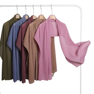 Solid color pleated pearl chiffon long scarf women elegant lightweight breathable shawl