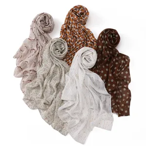 Women fashion chiffon long scarf breathable floral polka dot print elegant neck wrap