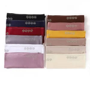 Solid color cotton rhinestone jersey scarf hijab, soft breathable stretch fashion wrap shawl.