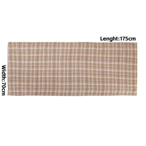 Detailed view of the vintage plaid printed chiffon long scarf, showing fabric texture.