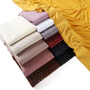 Solid Color Elastic Mercerized Cotton Long Scarf Side Rhinestone Starry Sky Soft Breathable Fashion Shawl Wrap