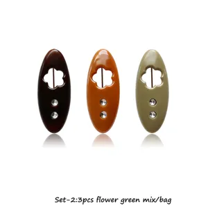 Plastic headscarf pin set featuring flower cutout and rhinestone details, 3 pieces pack.