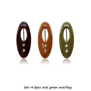 Detailed view of 3pcs oval resin hijab pins with rhinestones, colorful fashion safety pins.