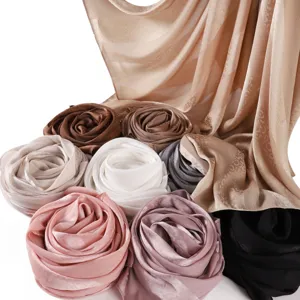 Satin silk long scarf, soft breathable jacquard leopard headscarf shawl for women daily wear.