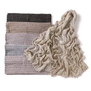 Écharpe unie en lin et viscose avec rayures argentées, franges, long châle femme.