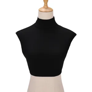 Faux col roulé en coton modal, design de gilet sans manches noir pour l'élégance quotidienne.