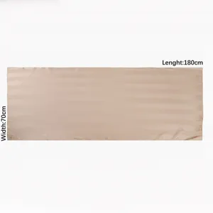 Detail view of the wide striped imitation silk long scarf, soft satin fabric texture.
