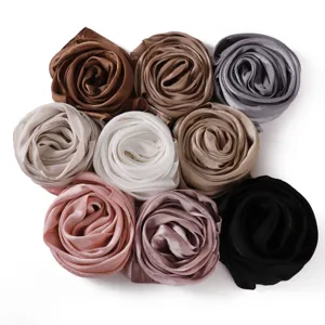 Satin silk scarf details, rolled up rose flower shape, soft smooth texture, multi-color display