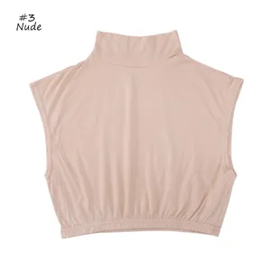 Nude modal cotton sleeveless mock neck fake collar detail, soft fabric, versatile inner lining.