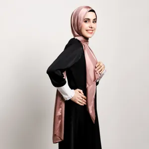 Close-up detail view of smooth satin headscarf featuring wide stripes, soft and breathable.