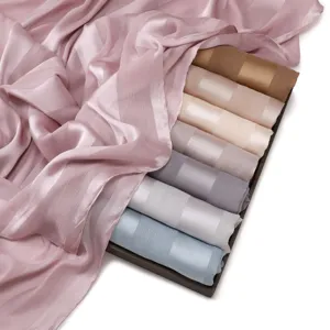 Elegant wide striped satin silk long scarf and shawl, soft breathable travel headscarf for women.