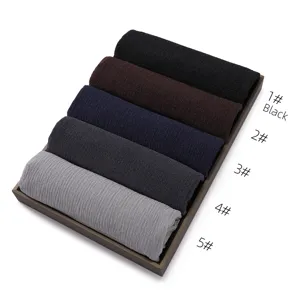 Simple solid color breathable crinkle scarf, soft fashion stretchy polyester long hijab wrap.