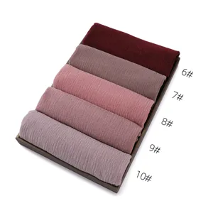 Solid color pleated long scarf breathable soft polyester headscarf casual daily wear.