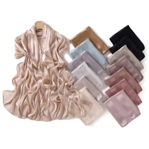 Elegant solid color satin long scarf, soft breathable fabric, versatile travel wrap shawl for women.
