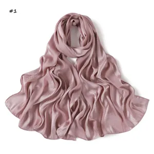 Pink satin silk long scarf for women, elegant soft drape shawl and head wrap for all seasons.
