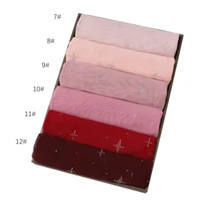 Solid color rhinestone mesh headscarf, soft breathable long scarf for women fashion daily wear.