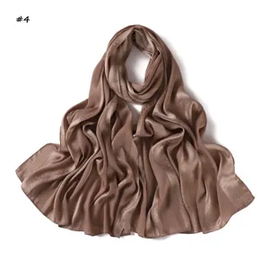 Solid satin silk scarf brown leopard stripe long shawl breathable soft women wrap