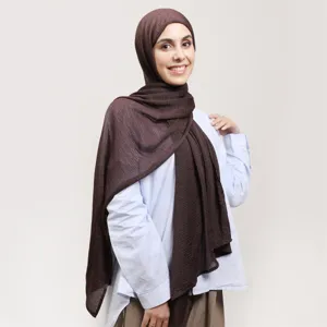 Soft crinkled solid color breathable long hijab scarf for women daily fashion wear.