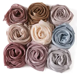 Solid color minimalist satin silk scarf, soft breathable head wrap and stylish shawl for women.