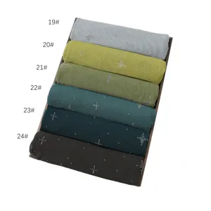 Elastic mesh rhinestone long scarf hijab solid color breathable soft lightweight headwrap.