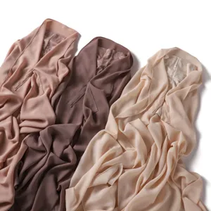 Detail view of solid color silky thick chiffon instant hijab with inner cap and magnetic buckle.