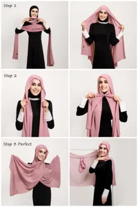 Detailed step-by-step guide showing how to wear this solid color chiffon magnetic hijab scarf.