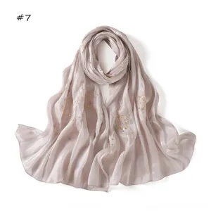 Silk Satin Scarf Sequin Embroidery Long Shawl Lightweight Breathable Elegant Accessory