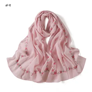 Pink floral chiffon scarf for women, elegant long wrap shawl for spring and summer.