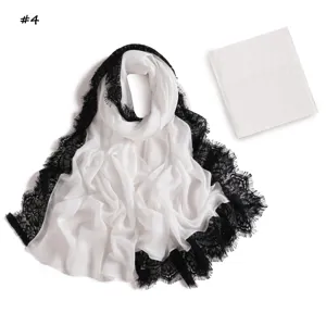 White modal lace long scarf with matching elastic tube cap set, breathable and elegant design.