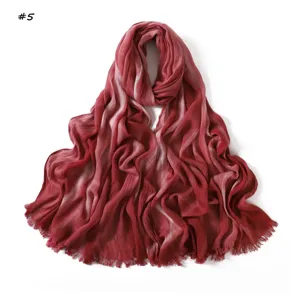 Gradient modal wrinkled scarf soft breathable long shawl fringe headscarf for women