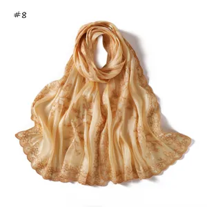 Elegant French style sequin embroidered long scarf shawl, versatile breathable fashion accessory.