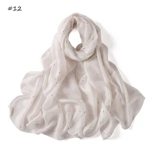 White striped chiffon scarf with colorful dots, lightweight breathable casual long women shawl.