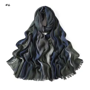Gradient rayon crinkle long scarf breathable soft fringe shawl for women daily wear.
