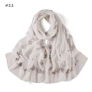 Women floral print chiffon scarf lightweight long summer neck wrap vintage botanical shawl.