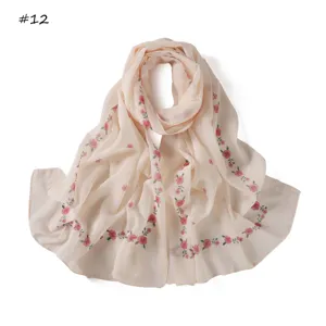 Floral chiffon scarf for women, lightweight spring and summer long neck wrap design.