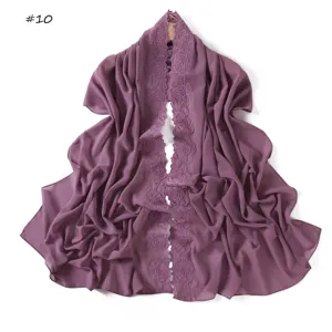 Elegant purple chiffon scarf with delicate camellia floral embroidery lightweight wrap.