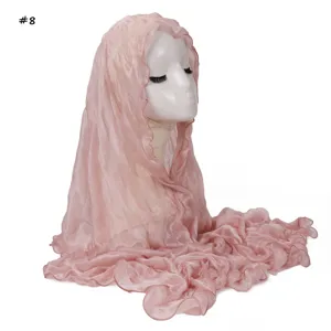 Detailed view of the sheer crinkle chiffon hijab scarf showcasing delicate lettuce edges.