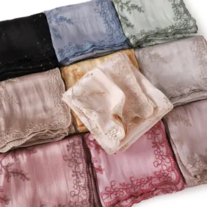 Fashion sequin embroidered pine branch scarf shawl, versatile breathable long headscarf.