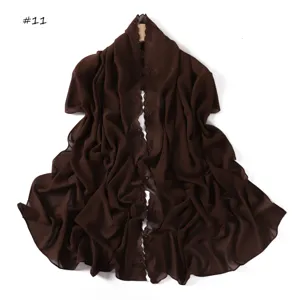 Sciarpa lunga marrone in chiffon da donna con delicato ricamo floreale scialle leggero e traspirante