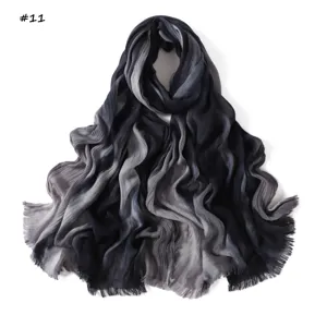 Gradient modal wrinkled long scarf fringe shawl, breathable soft fashion accessory detail.