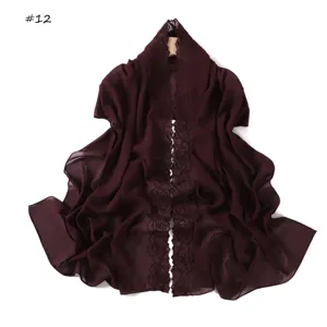 Elegant solid color camellia embroidered chiffon long scarf lightweight breathable