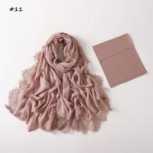 Detail view of breathable modal lace long scarf and matching elastic underscarf set.