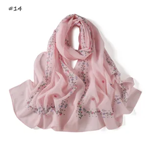 Pink floral chiffon scarf detail, artistic floral print long wrap, lightweight spring accessory