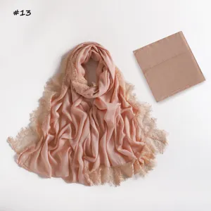 Modal lace long scarf with matching elastic hijab cap set, breathable and elegant daily wear.