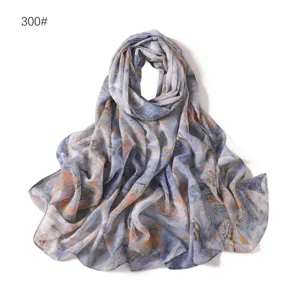 Breathable soft chiffon printed scarf with stylish abstract marble floral pattern.