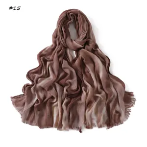 Gradient crinkle viscose long scarf breathable soft tassel shawl fashion head wrap hijab.