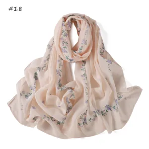 Elegant floral chiffon scarf for women, lightweight spring and summer long neck wrap.